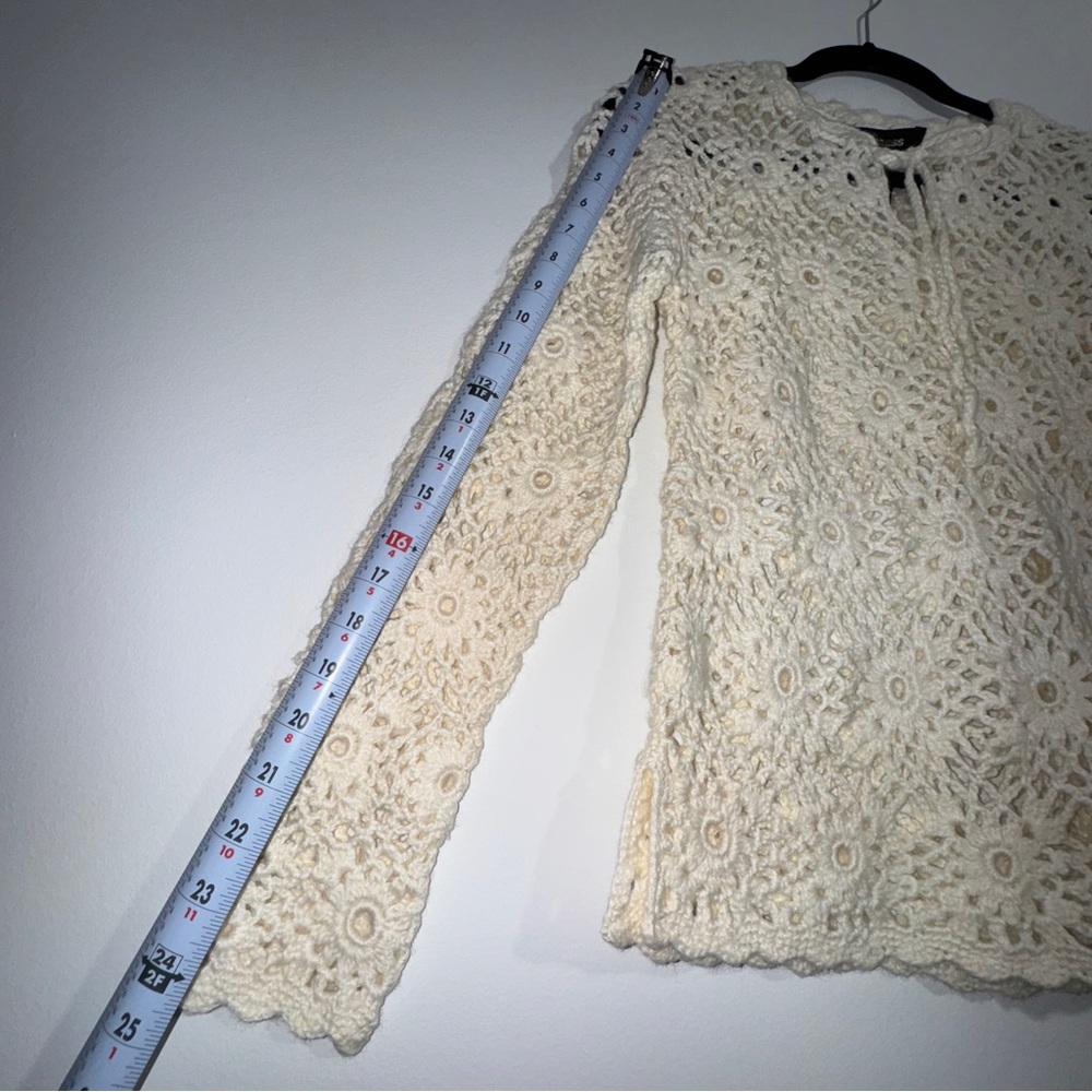 Boho Crochet Floral Knit Sweater Cream Handknit by Express‎ Size Small - Picture 12 of 12